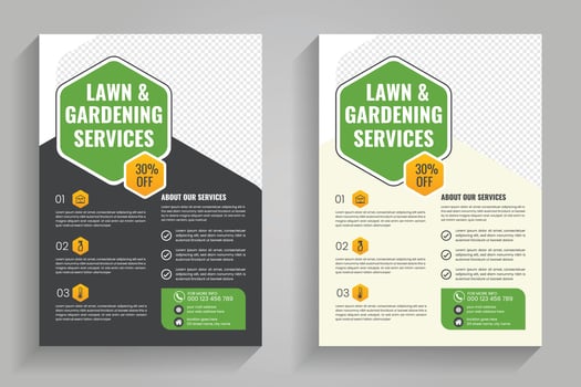 Lawn and gardening flyer, Lawn and gardening services flyer with discounts for local homeowners vector