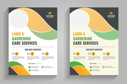 Lawn and gardening flyer, Lawn and gardening care services for maintaining your outdoor space vector