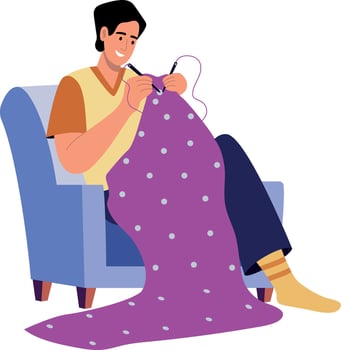 Flat style illustration showing a character peacefully knitting vector