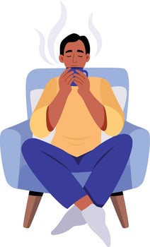 A character drinking coffee peacefully, flat style illustration vector