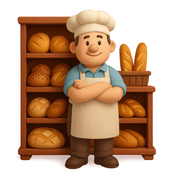 Friendly Bakery Owner Proudly Displaying Freshly Baked Bread png