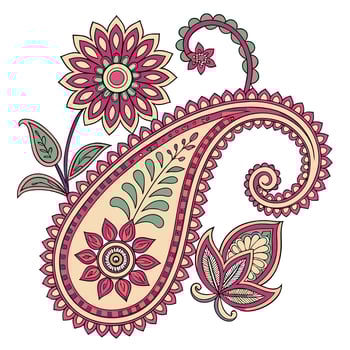 Indian paisley and floral mandala design elements binding vector