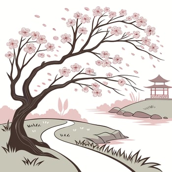 Japanese sakura blossom design with flowing brush strokes vector