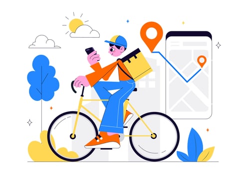 Cartoon of Food and Document Delivery by Courier Workers vector