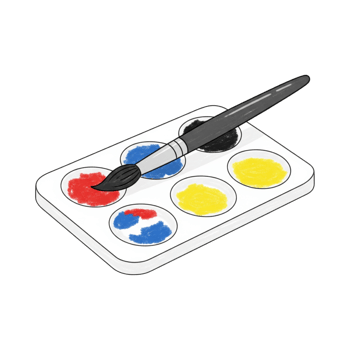 Paintbrush on palette with colorful paints png