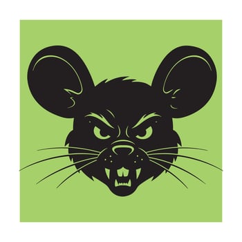 Aggressive black rat head silhouette with fierce expression on a vibrant green background vector