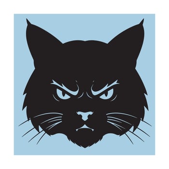 Silhouette illustration of an angry cat face on a light blue background vector