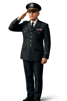 Male Officer in Uniform Saluting with Respect and Authority png