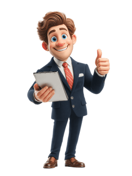 Cheerful businessman holding clipboard and giving thumbs up gesture png