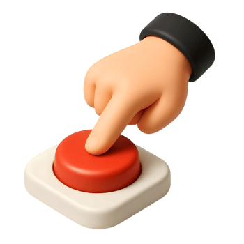 Cartoon hand pressing red button illustration on white square base png