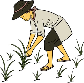 Farmer planting rice, on white background vector