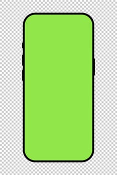Smartphone frame. Mobile phone with green screen pattern. Blank smart phone screen frame mockup on checkered background. Gadget symbol. Device front view icon, sign for website design, ui, mobile apps vector