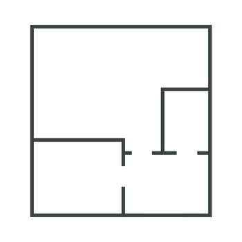 Floorplan icon room flat apartment line drawing, floor plan project, symbol. Technical architecture draw. Structure shape, build layout with doors and windows. vector