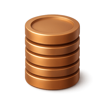3D A stack of five bronze coins, arranged neatly on top of each other, casting a soft shadow on a transparent background png