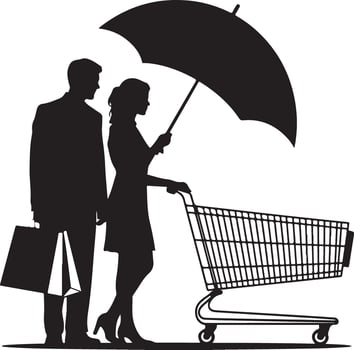 Silhouette Design of Couple Shopping with Unique Cart vector