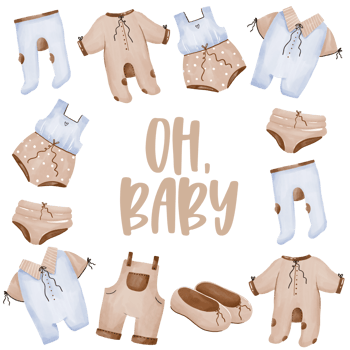 Gender neutral party card. Baby shower. Newborn baby card template. My little baby text watercolor greeting card. Hand drawn png