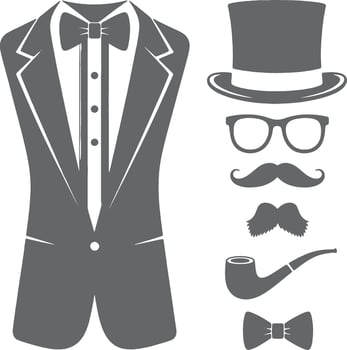 a suit, bowler hat, mustache and glasses vector