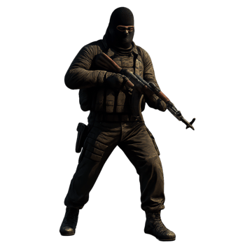 Tactical Character with Mask and Weapon in Dynamic Pose png