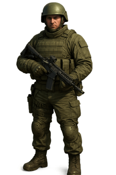 Armored Infantry Soldier in Tactical Gear with Rifle Stance png