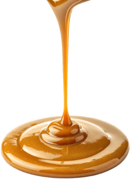 Enticing close-up of flowing caramel, capturing its rich texture and glossy shine, ideal for sweet indulgence png
