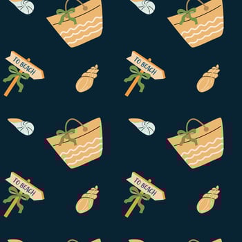 Summer vacation stickers with shells and beach signs for creative design vector