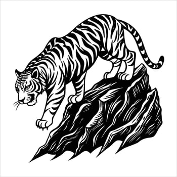 Tiger On Rocky Mountain vector