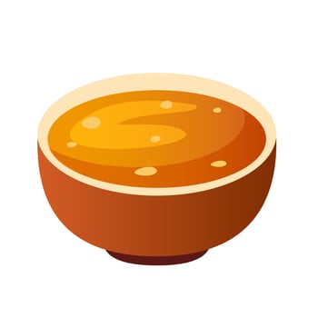 illustration of a bowl of hot meat or vegetable broth, flat graphics vector