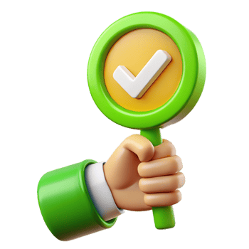 3D Hand Holding Magnifying Glass with Check Mark Isolated on Transparent Background. png