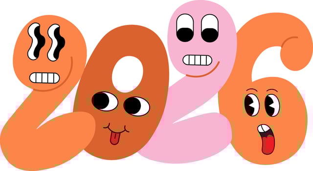 colored funny 2026 year number with emoji vector
