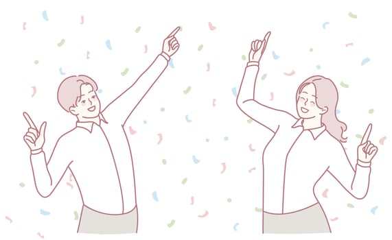 A Joyful Dance with Colorful Confetti An Exciting Expression of Happiness and Achievement vector