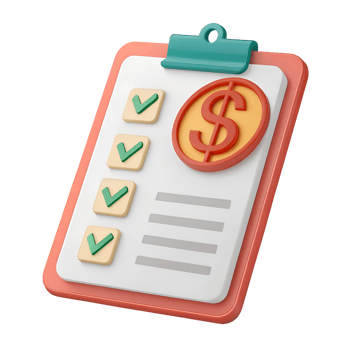 3D icon, A simple icon of a clipboard with a dollar sign on it, representing business finances, financial tracking, and expense management. png