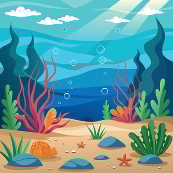underwater scene with sea life and coral reef vector