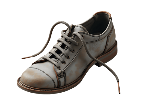 Worn leather shoe with untied laces showing aged texture and vintage style png