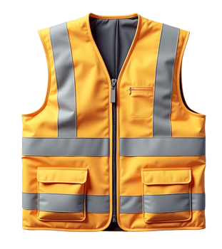 High visibility safety vest with reflective stripes and multiple pockets for secure storage png