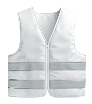 White safety vest with reflective stripes and zipper closure for protection png