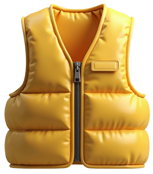Yellow puffer vest with zipper and padded design for warmth and comfort png
