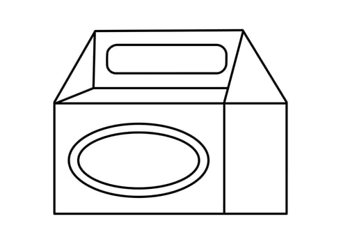 Hand drawn cute illustration of outline cardboard gable box. Flat food takeaway order line art doodle. Restaurant fast food. Transportation package icon. Delivery service sticker. Isolated. vector