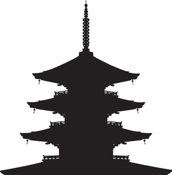 Japanese pagoda silhouette isolated on white background isolated on transparent background. vector