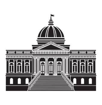 Grand Neoclassical Building Columns, Dome, Flag, Staircase, Windows. vector