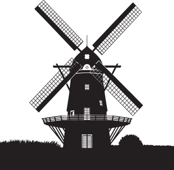 Black silhouette of a windmill isolated on white background. vector