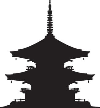 Japanese pagoda silhouette two story black isolated on white background. vector