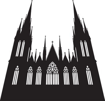 Gothic cathedral silhouette black and white isolated on white background. vector