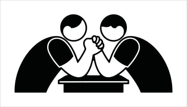 Arm Wrestling Icon Two People Competing in Strength Match, Black Silhouette Style vector