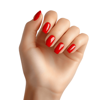 A woman's hand with a red manicure isolated on a transparent background png
