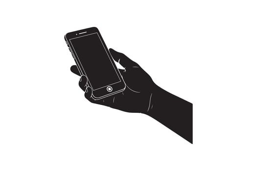 Minimalist Hand Holding Phone Silhouette - Monochrome Hand Grasping Smartphone vector