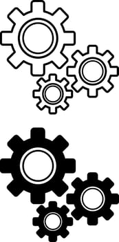 Mechanical Icons. Black and White Illustration. Made or Machine Operated. Gear. Concept Engineering vector