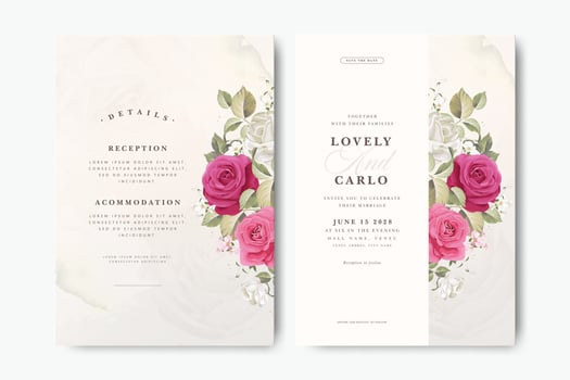 Floral wedding invitation with details vector