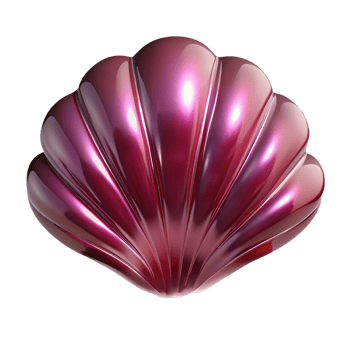Glassy burgundy seashell 3d icon isolated, shiny marine mollusk, translucent red conch, minimalist design, app or game asset png