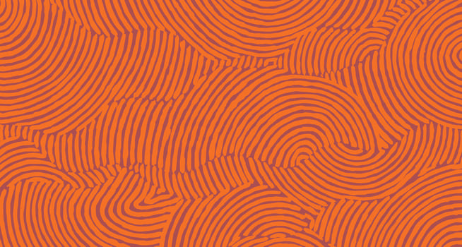 Hand drawn brush lines abstract circular waves pattern in orange, Japanese folk, tribal imperfect hand paint background, irregular graphic for textile, carpet vector