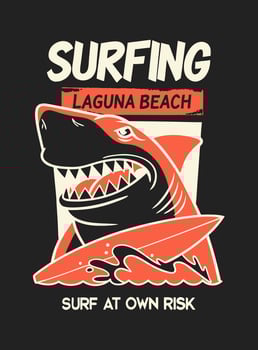 Modern vintage look illustration of a shark and surfboard for apparel vector